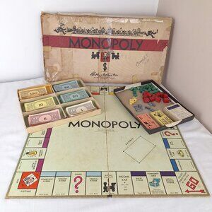 Vintage Monopoly Board Game Parker Brothers 1935 1946 Wooden and Metal Pieces